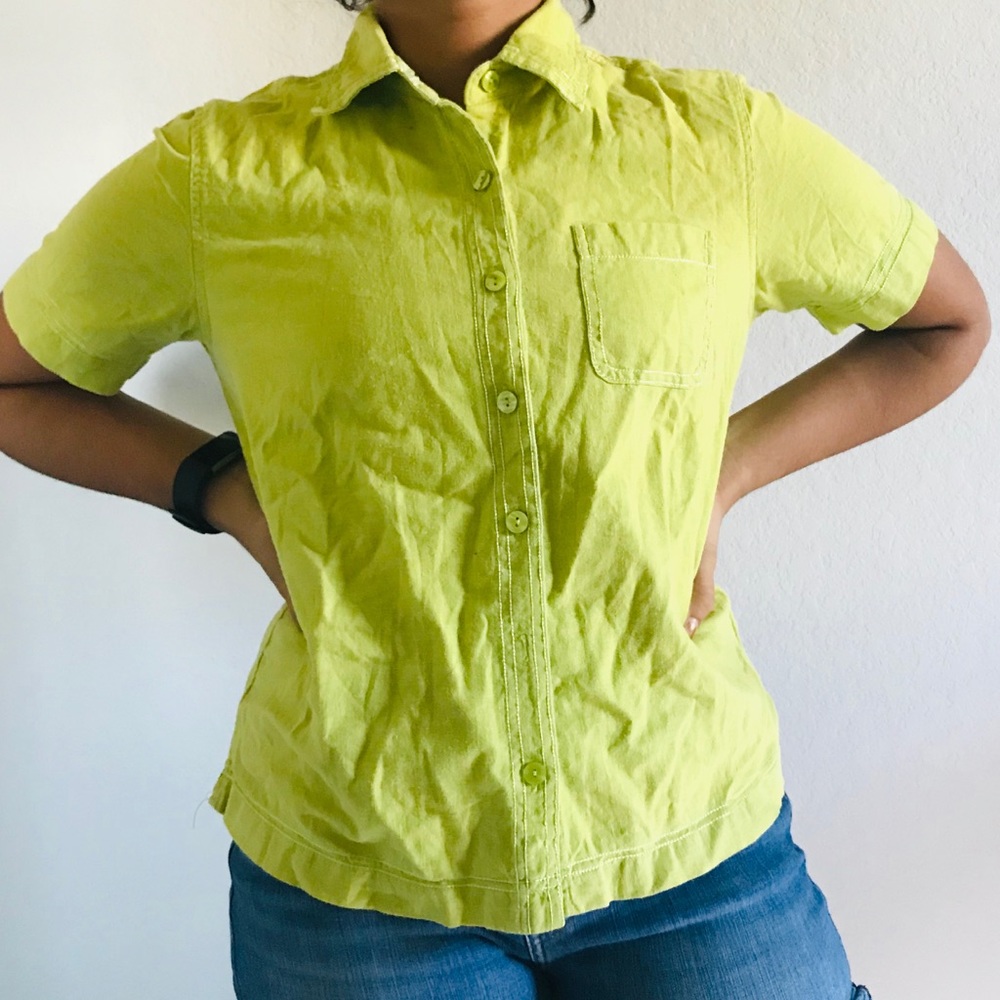 Yellow/Green short sleeve button up S